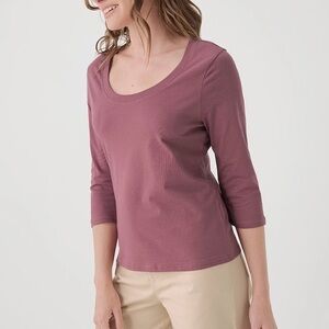 PACT women’s Organic Cotton Softspun Scoop
Neck 3/4 Sleeve Tee